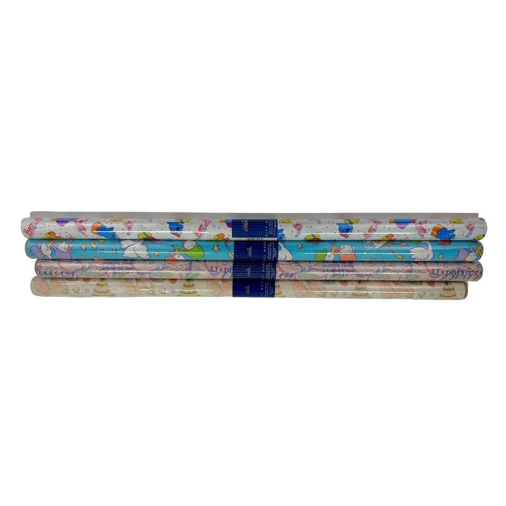 4 Vintage Gibson Wrapping Paper Gift Wrap Rolls 12.5 Sq Feet New Big Bird, Girls